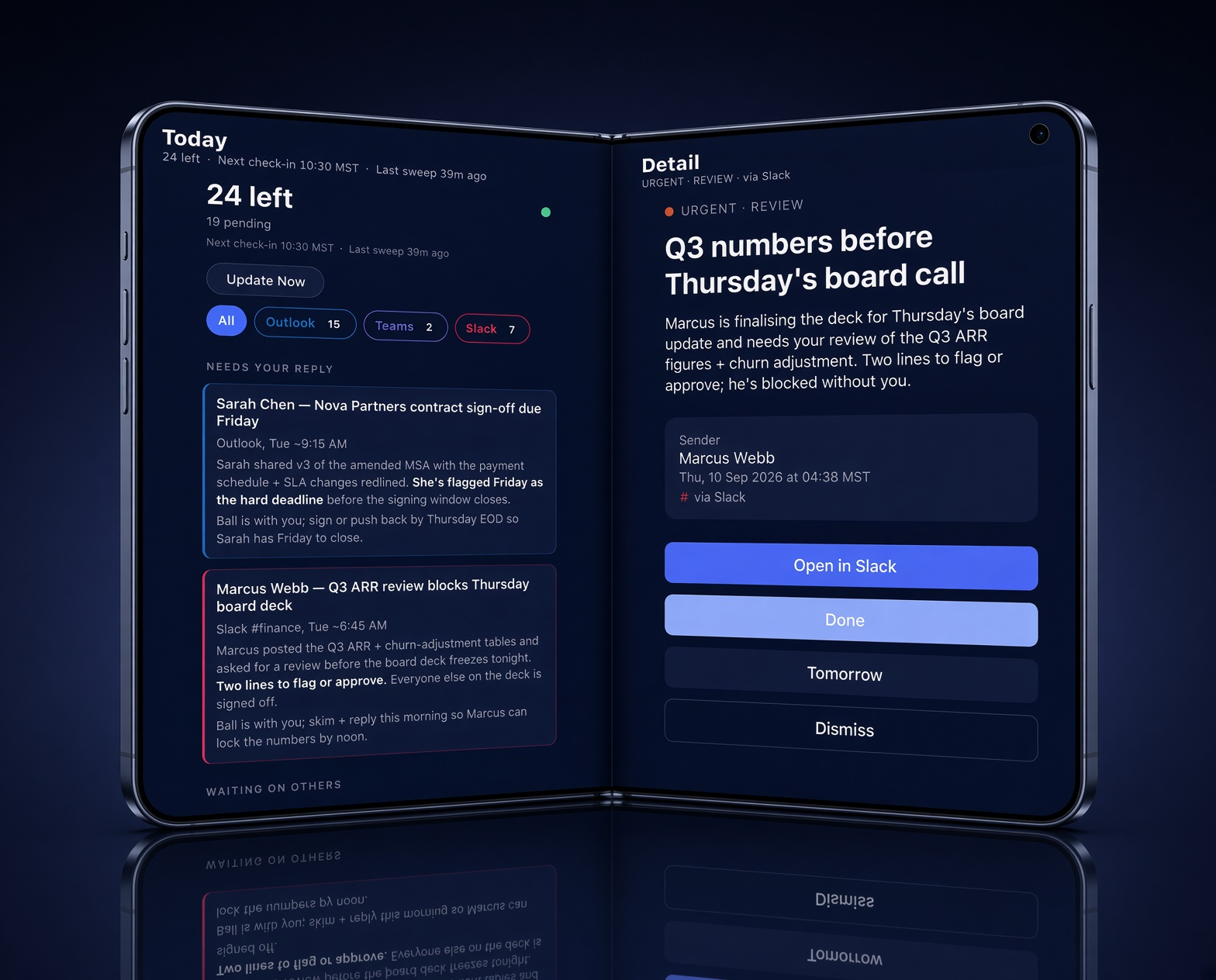 Confluo running on iPhone Duo in two-column layout
